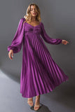 Dark Orchid Satin Bishop Sleeve Dress (Sizes Small - Large)