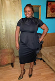 Peplum Short Sleeve Bow Knot Dress, US Sizes 4 - 20 (Small - 2XLarge) Pink or Black
