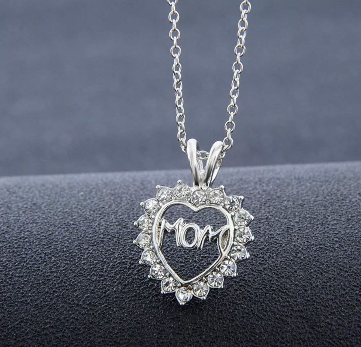 Crystal Heart Shaped Mom Pendant Necklace