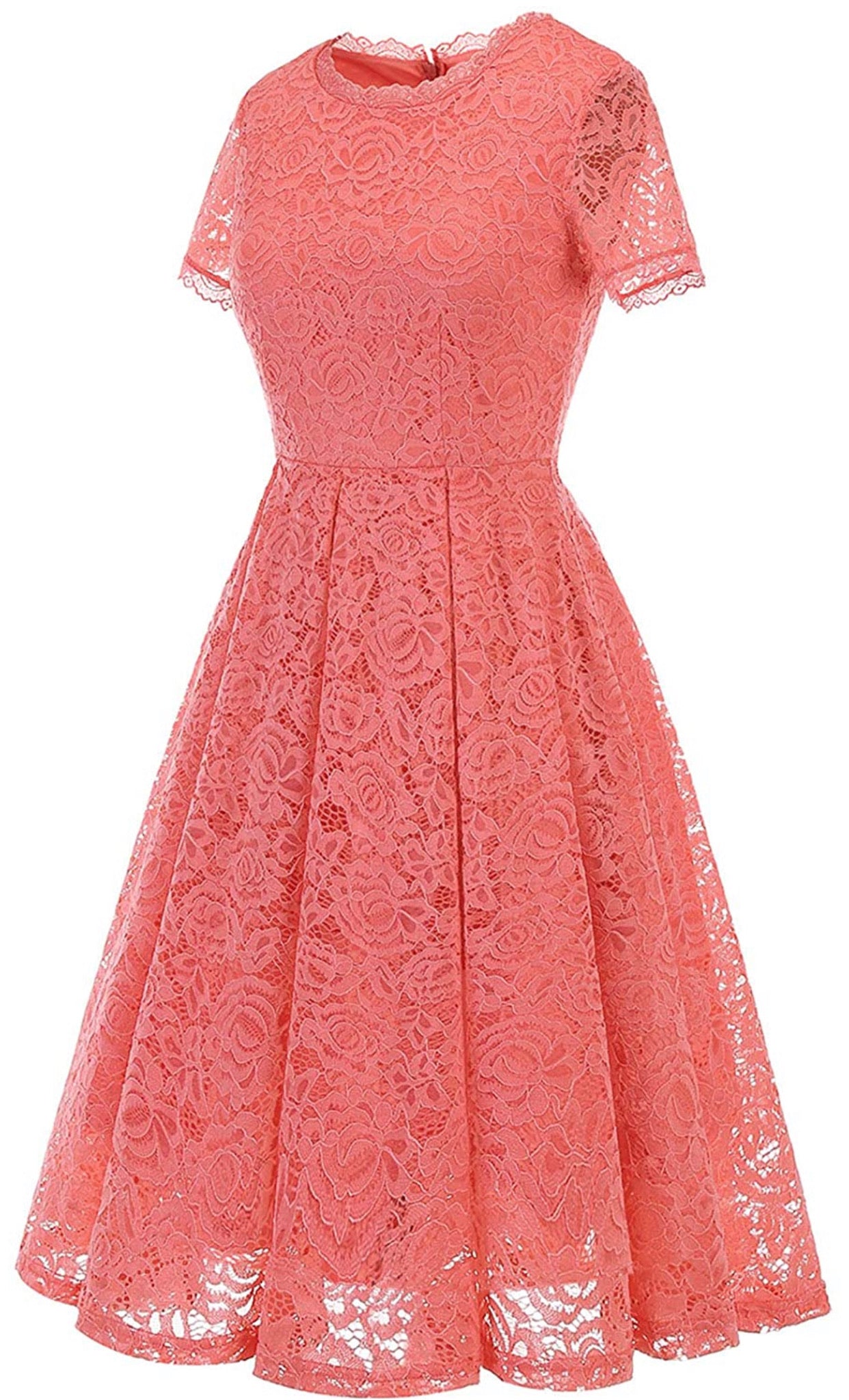 Elegant Lace Bridesmaid Dress, Sizes Small to 3XLarge (Coral)