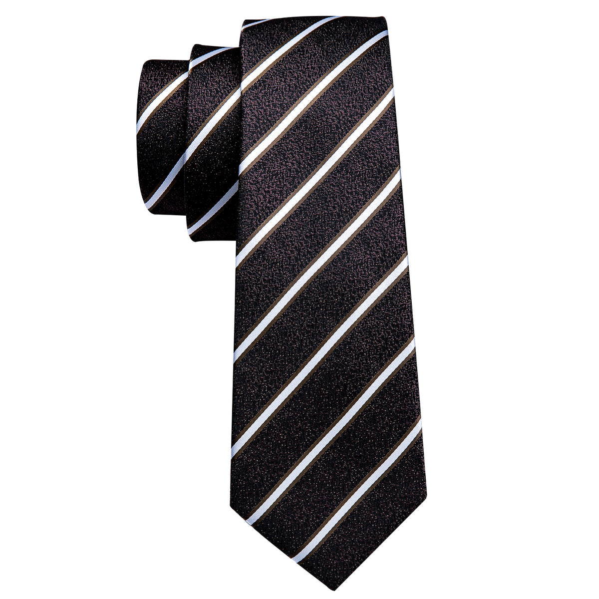 Men’s Silk Coordinated Tie Set - Black White Striped (5301)