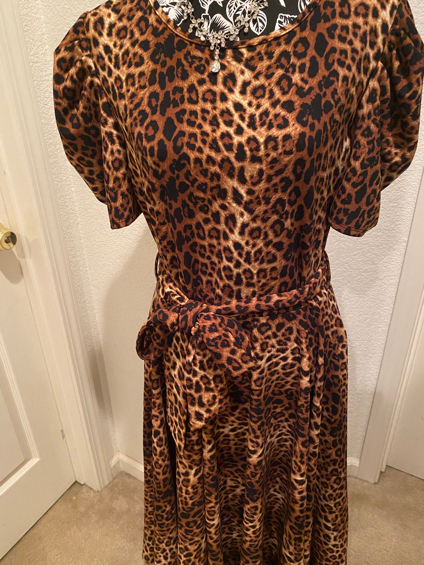 Puff Sleeve Leopard Print Dress, Sizes 1X - 3X (Dark Leopard Print)