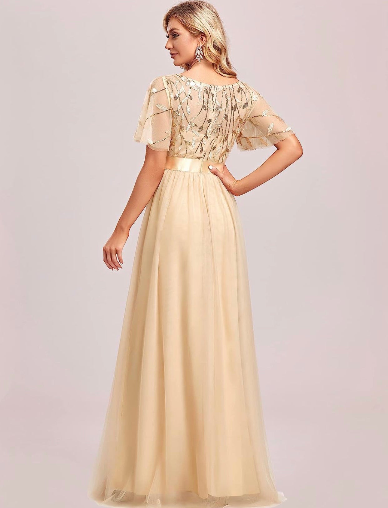 Empire Waist Embroidery Formal Dress (US Sizes 4 - 26) Champagne