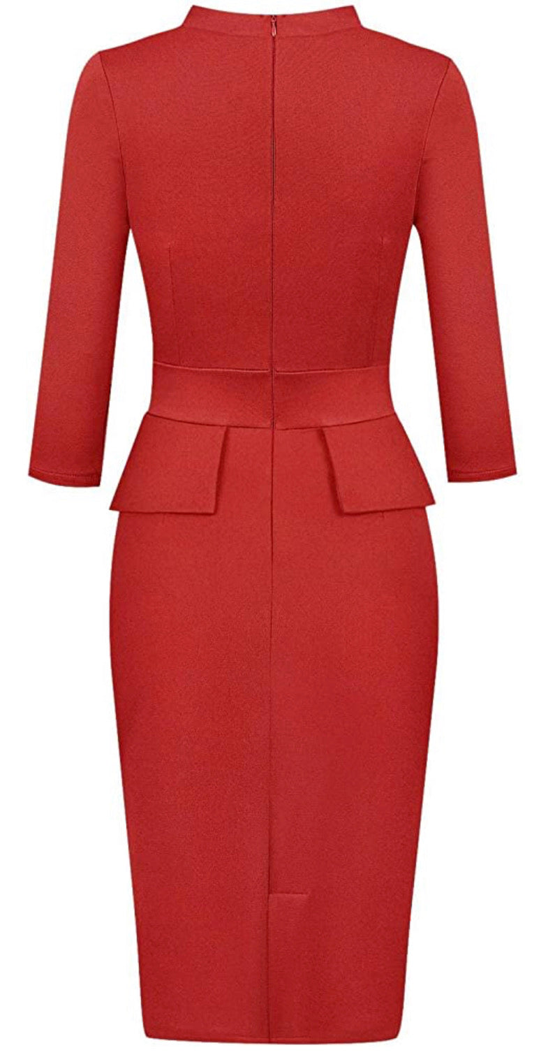 Vintage Inspired Peplum Dress (Sizes Small - 2XLarge) Red