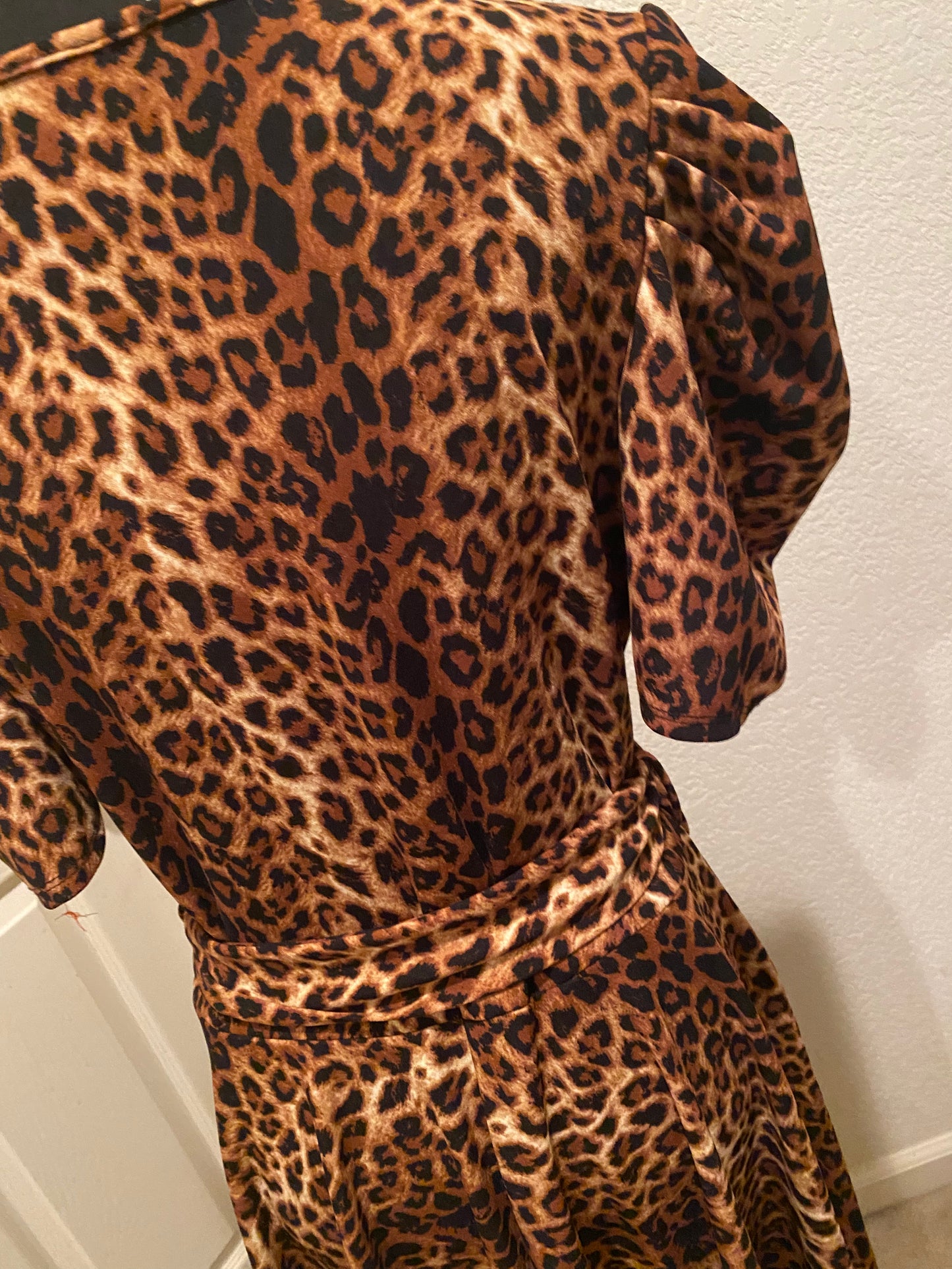 Puff Sleeve Leopard Print Dress, Sizes 1X - 3X (Dark Leopard Print)