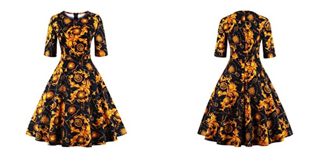 Rounded Neck Floral Swing Dress, Sizes Small - 4XLarge