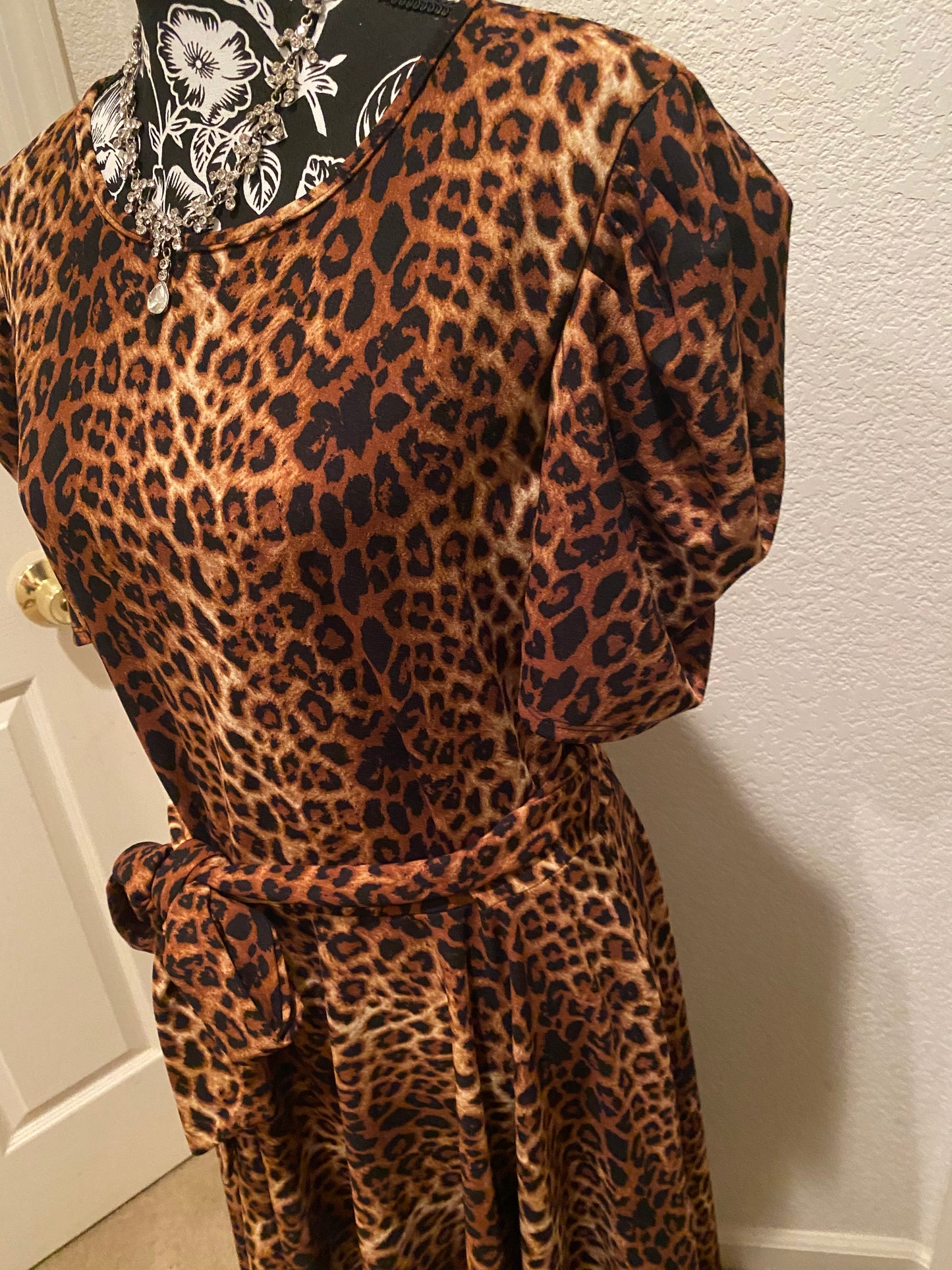 Puff Sleeve Leopard Print Dress, Sizes 1X - 3X (Dark Leopard Print)