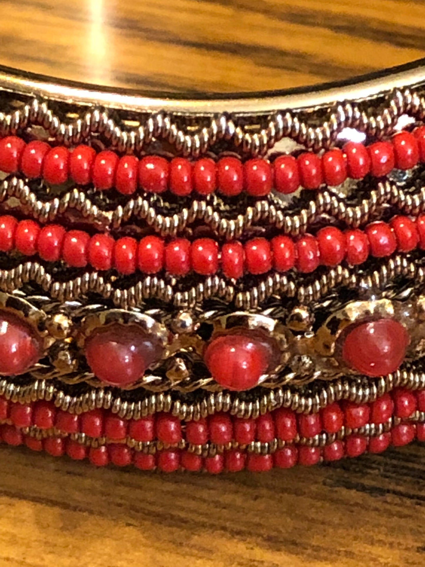 Red and Gold Beaded Cultural Toned Bracelet - Used