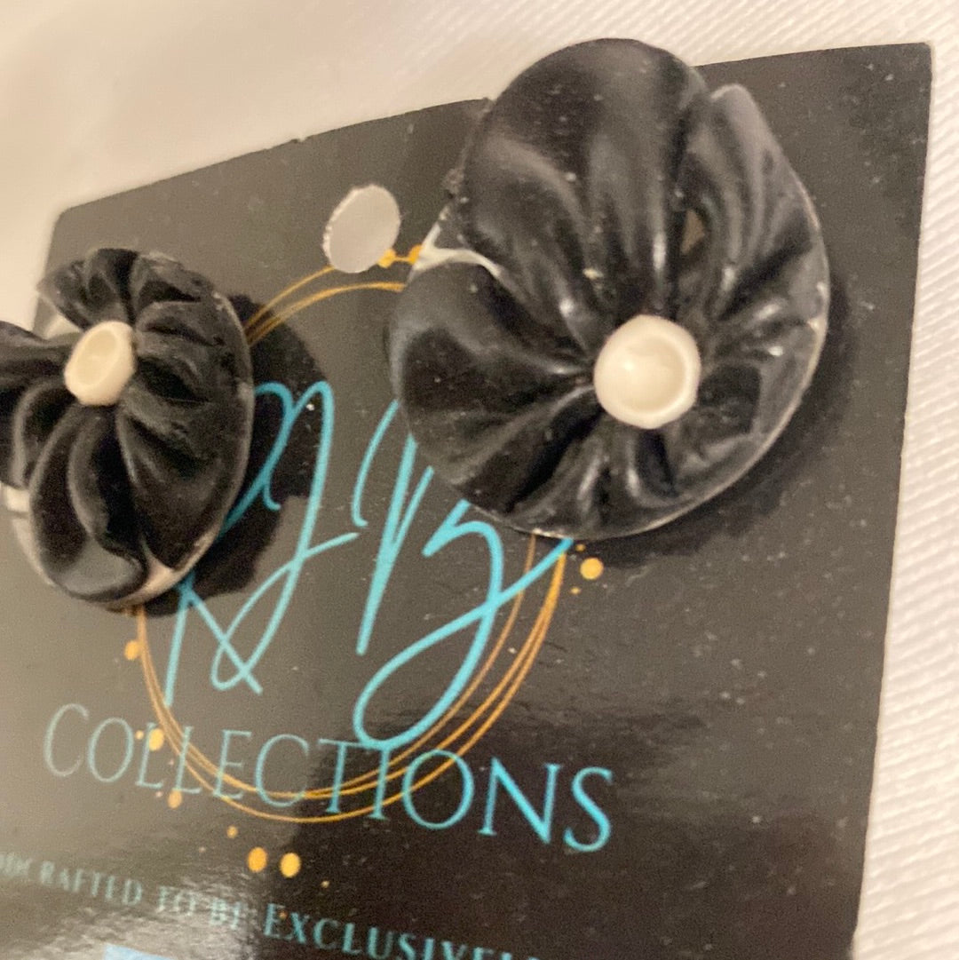 Handmade Black on White Floral Pierced Earrings