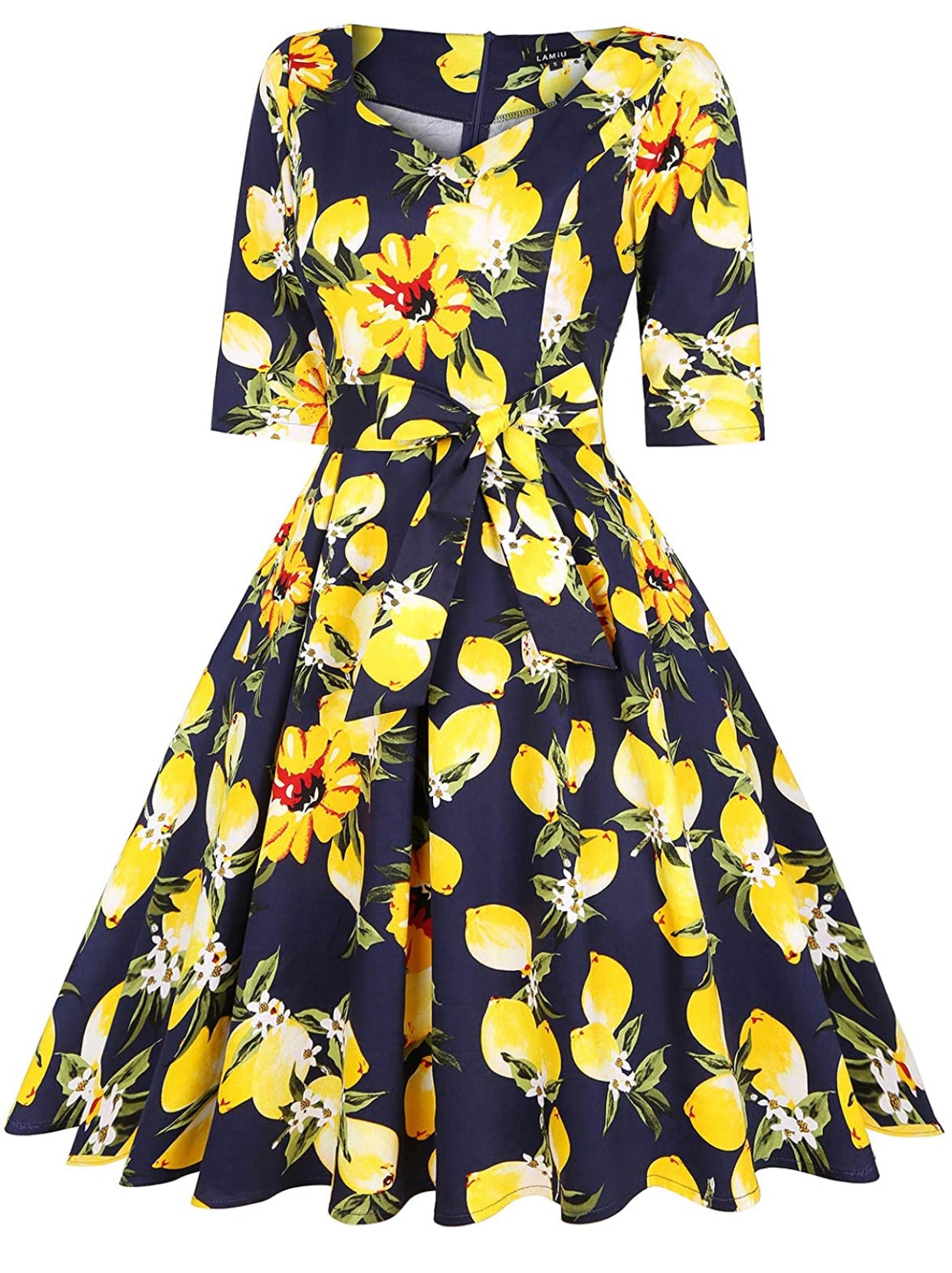 Sweetheart Neckline Rockability Lemon Blue Dress, Sizes Small - 2XLarge (US Sized 4 - 22)
