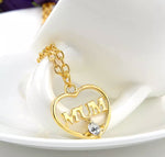Rhinestone Gold Slender Heart Mum Necklace