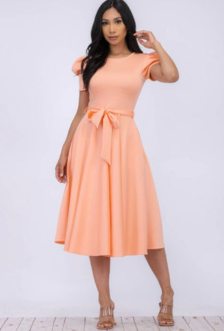 Puff Sleeve Cocktail Dress, Sizes 1X - 3X (Peach)