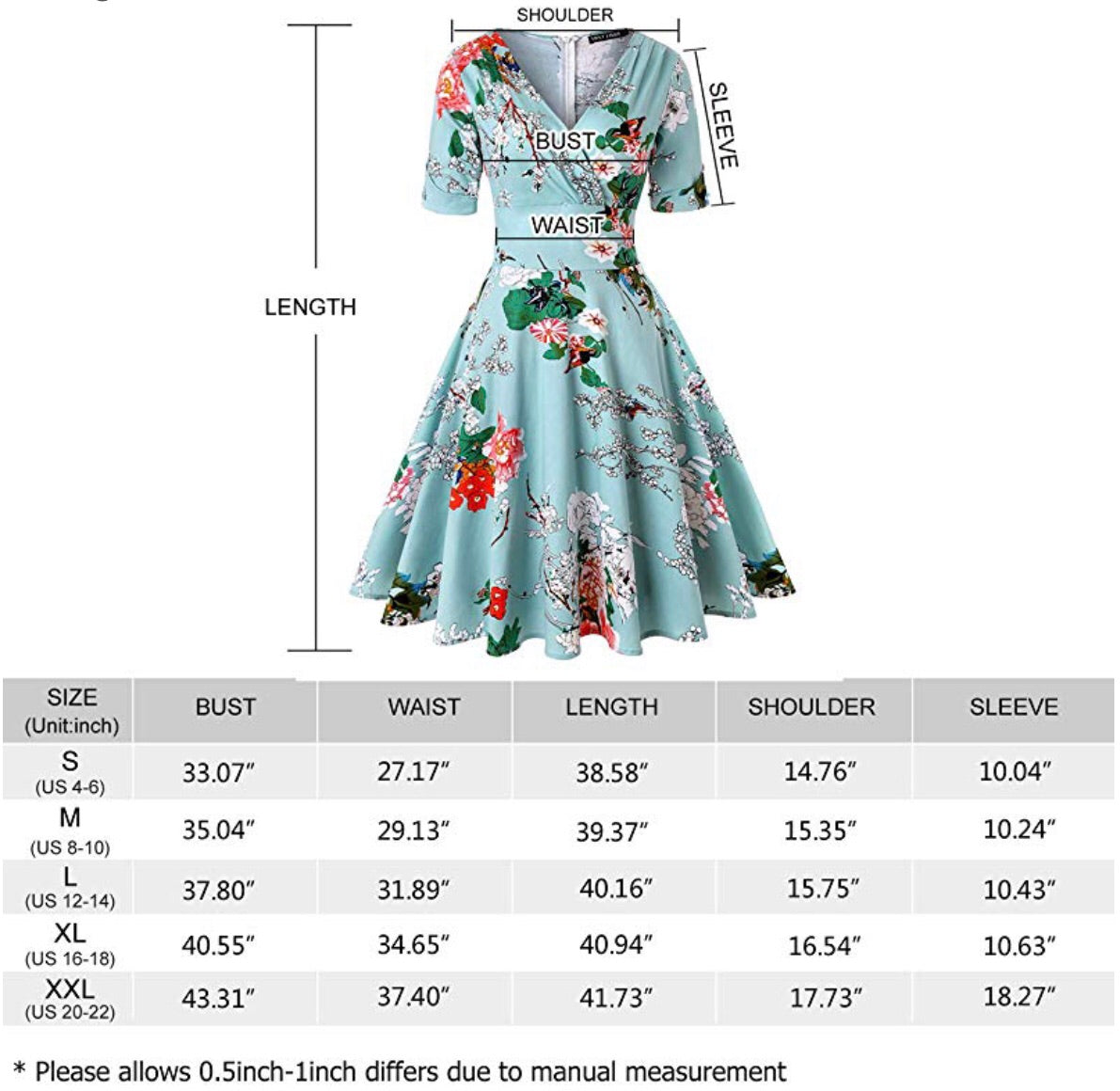 V-Neck Retro Look Swing Dress, Sizes Small - 2XLarge (US Sizes 4 - 22 ...