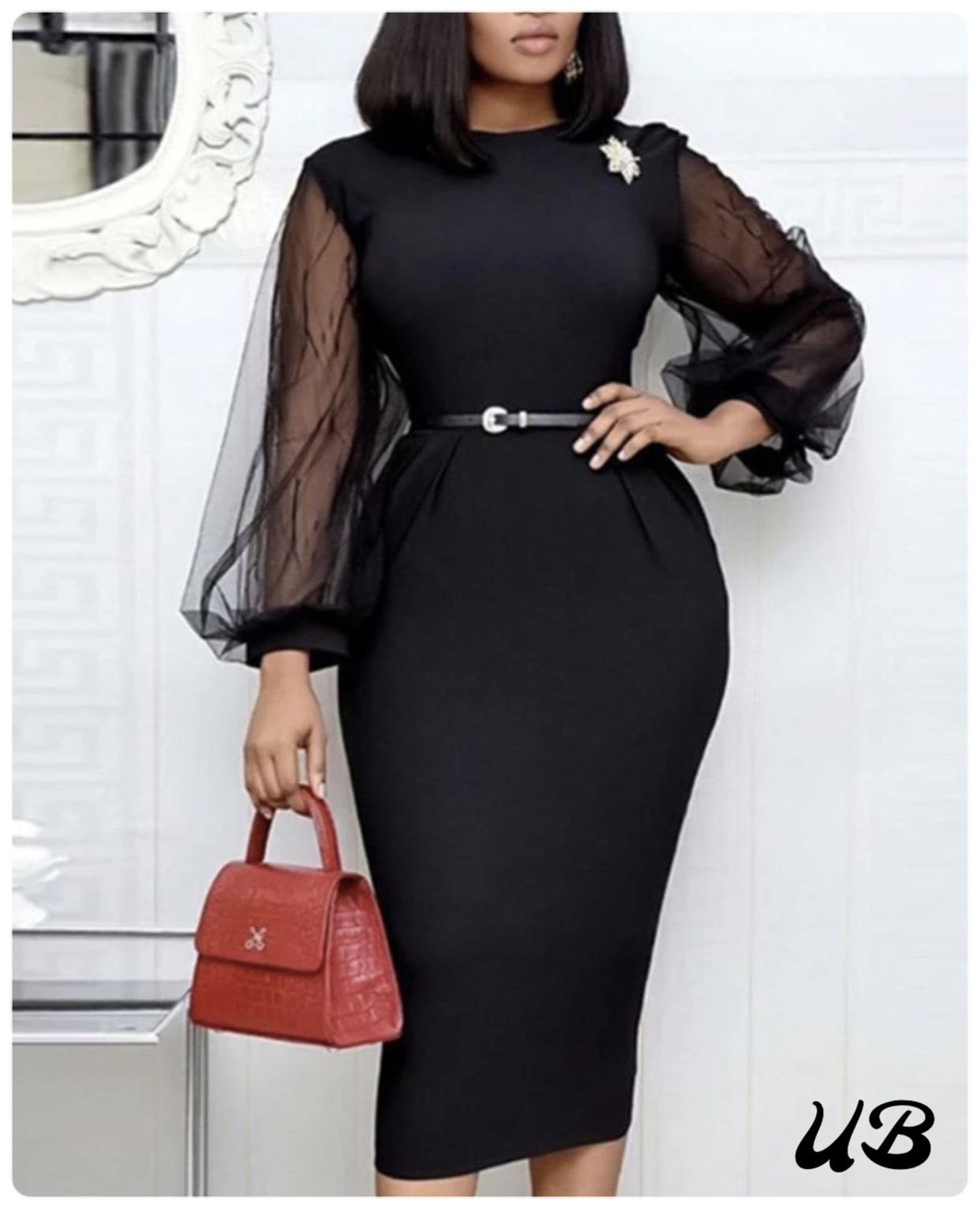 Black Sheer Sleeve Cocktail Dress, Sizes Small - 2XLarge