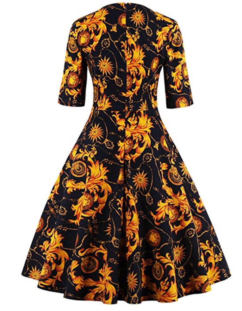 Rounded Neck Floral Swing Dress, Sizes Small - 4XLarge