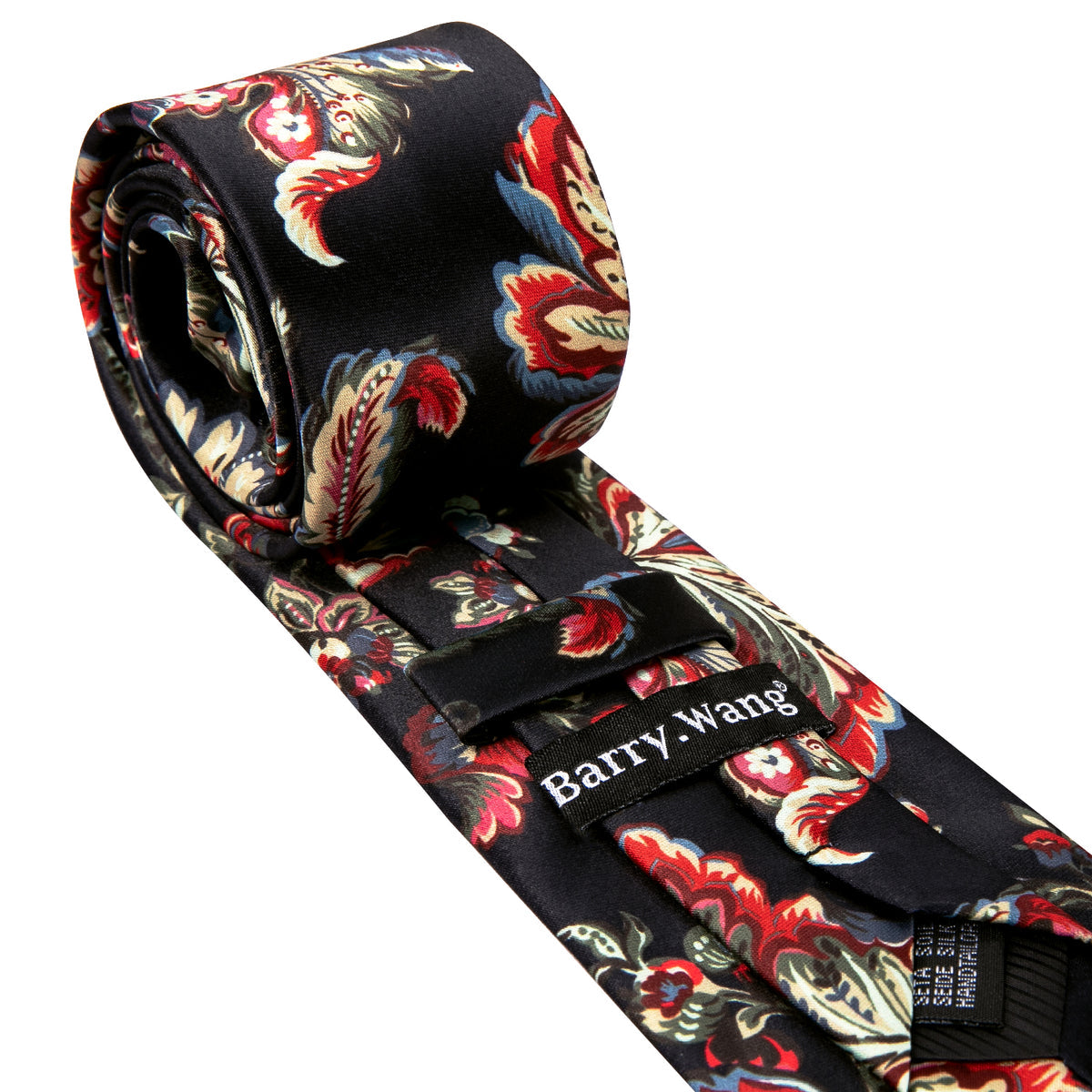 Men’s Silk Coordinated Tie Set - Black Tan Red Floral (5377)