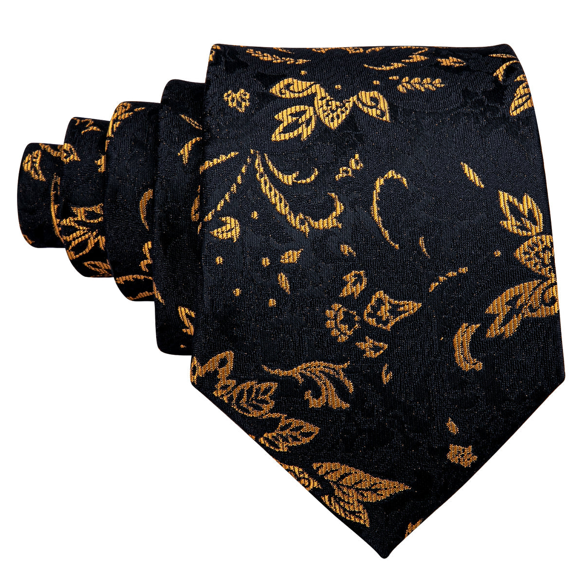 Men’s Silk Coordinated Tie Set - Gold Black Paisley (6001)