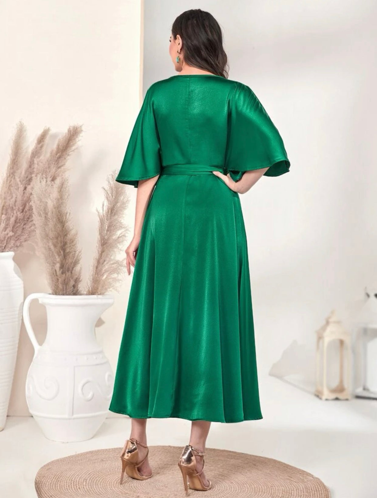 Elegant Green Batwing Kaftan Dress (US Size 4 - 12)