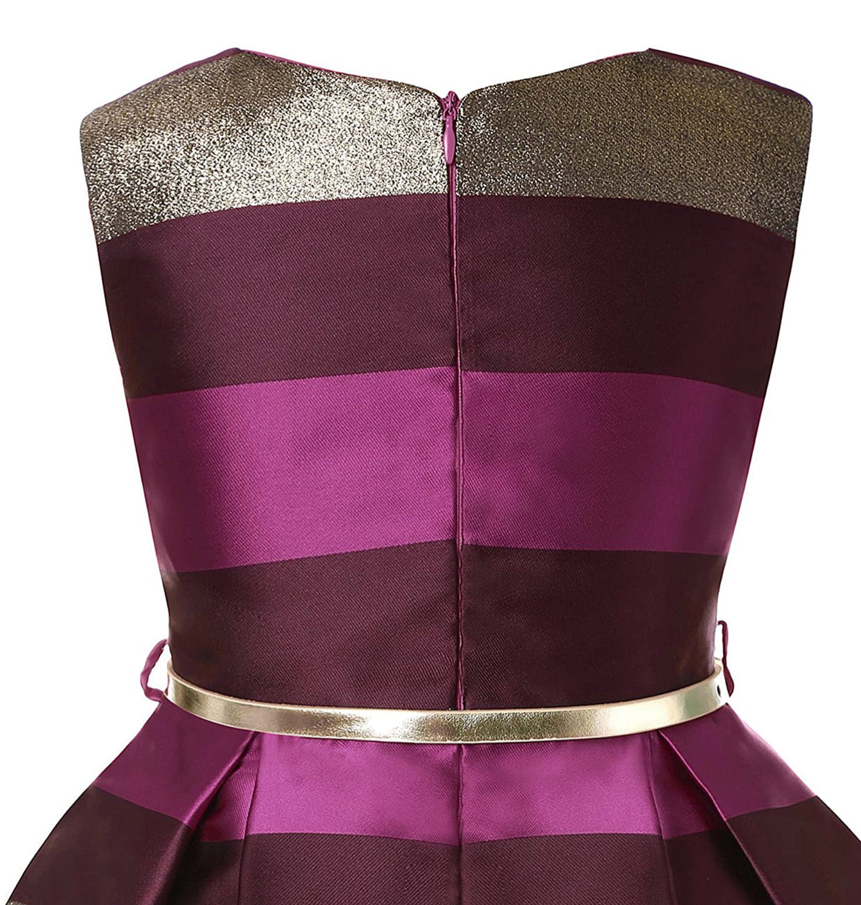 Little girl’s gold, magenta, and burgundy Striped Party Dress, Sizes 2T - 14 years