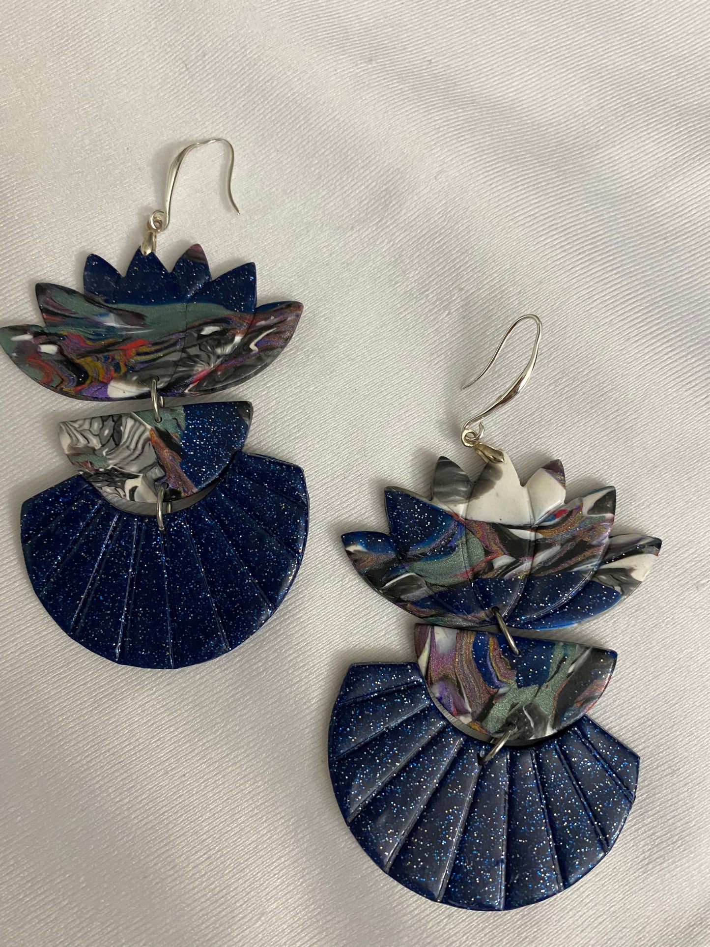 Hand Made Lotus Blue Dangle Earrings