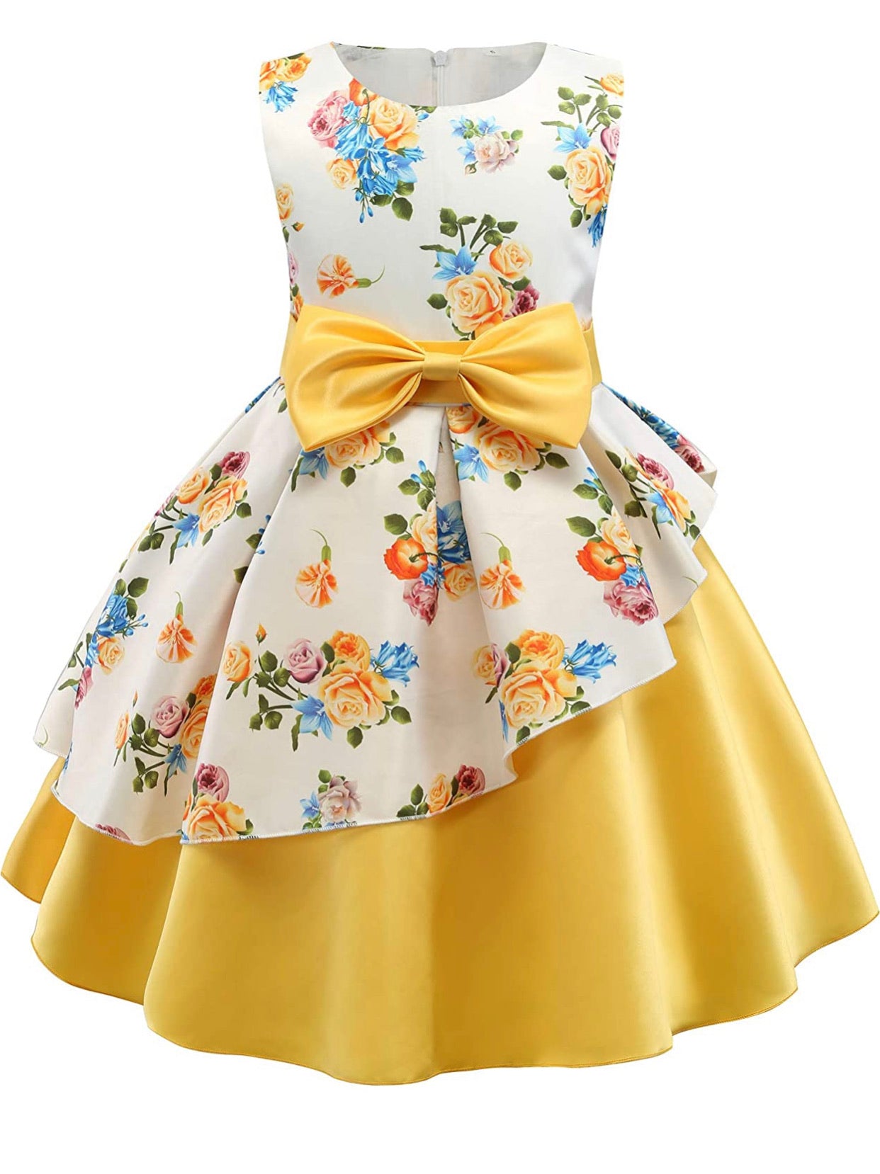 Little Girl’s Formal Floral Print Dress, Sizes 2T - 9 years (Yellow)