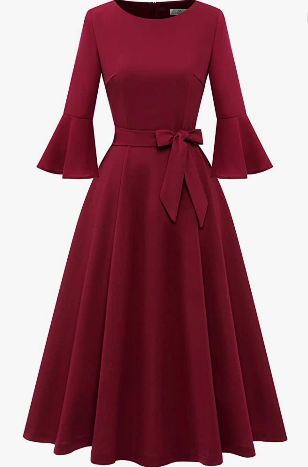 Elegant Bell Sleeve Cocktail Dress, Sizes Small - 3XLarge (Burgundy)