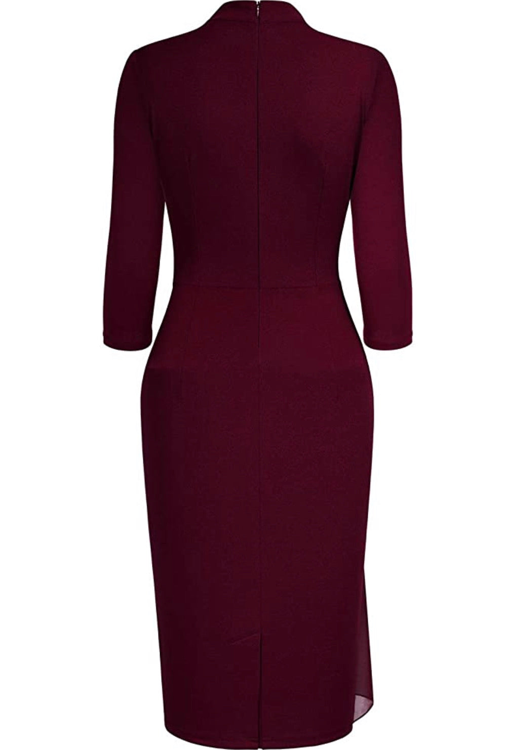 Vintage Inspired Pencil Dress, Sizes Small - 2XLarge (Burgundy)