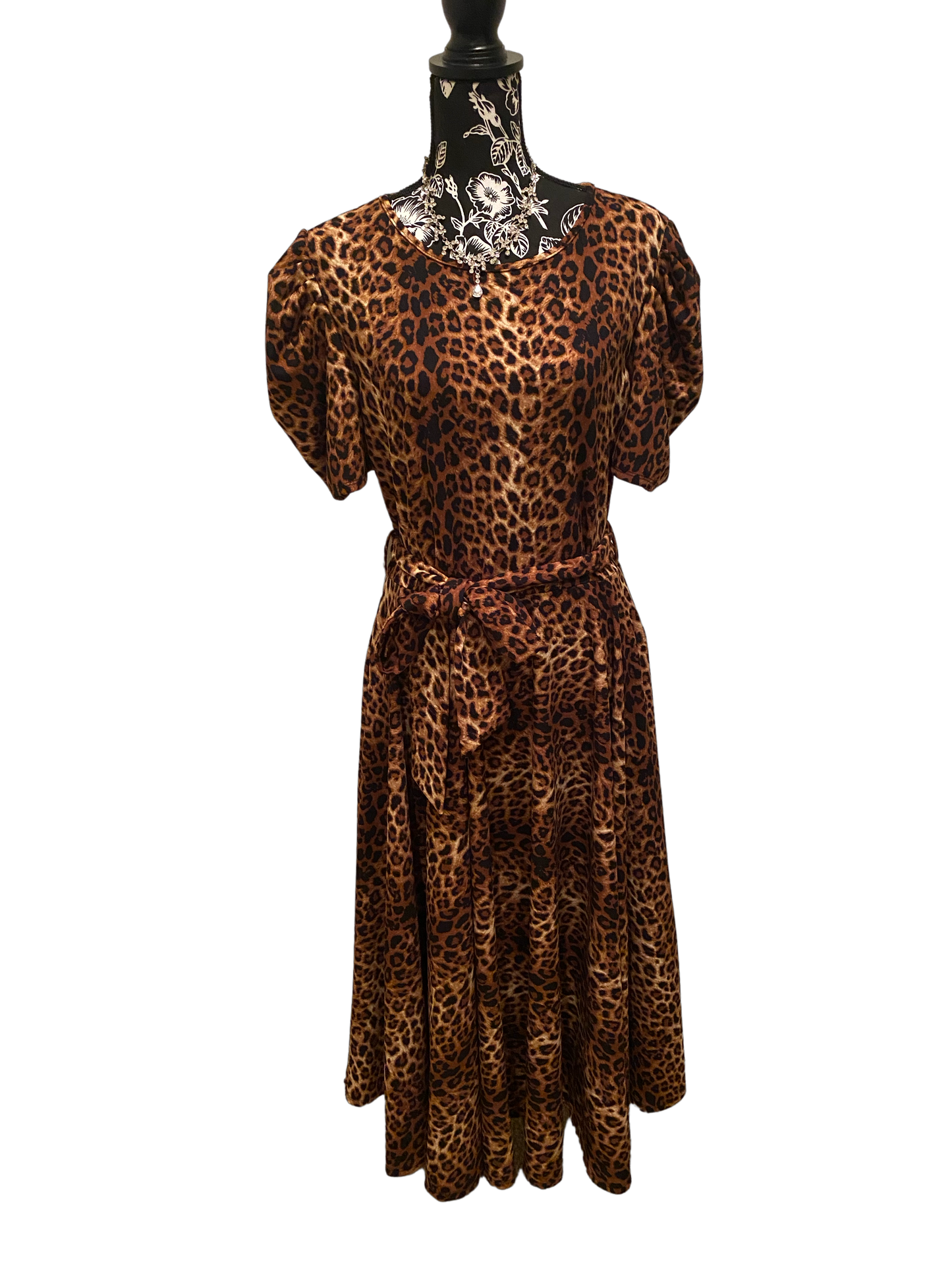 Puff Sleeve Leopard Print Dress, Sizes 1X - 3X (Dark Leopard Print)
