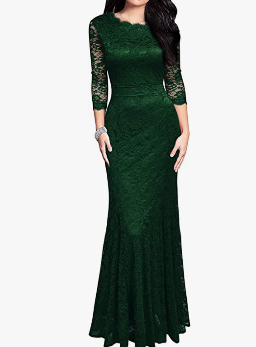 Vintage Inspired Lace Dress, Sizes Small - 2XLarge (Green)