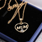 Rhinestone Gold Slender Heart Mum Necklace