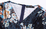V-Neck Retro Look Swing Dress, Sizes Small - 2XLarge (US Sizes 4 - 22) Floral Black