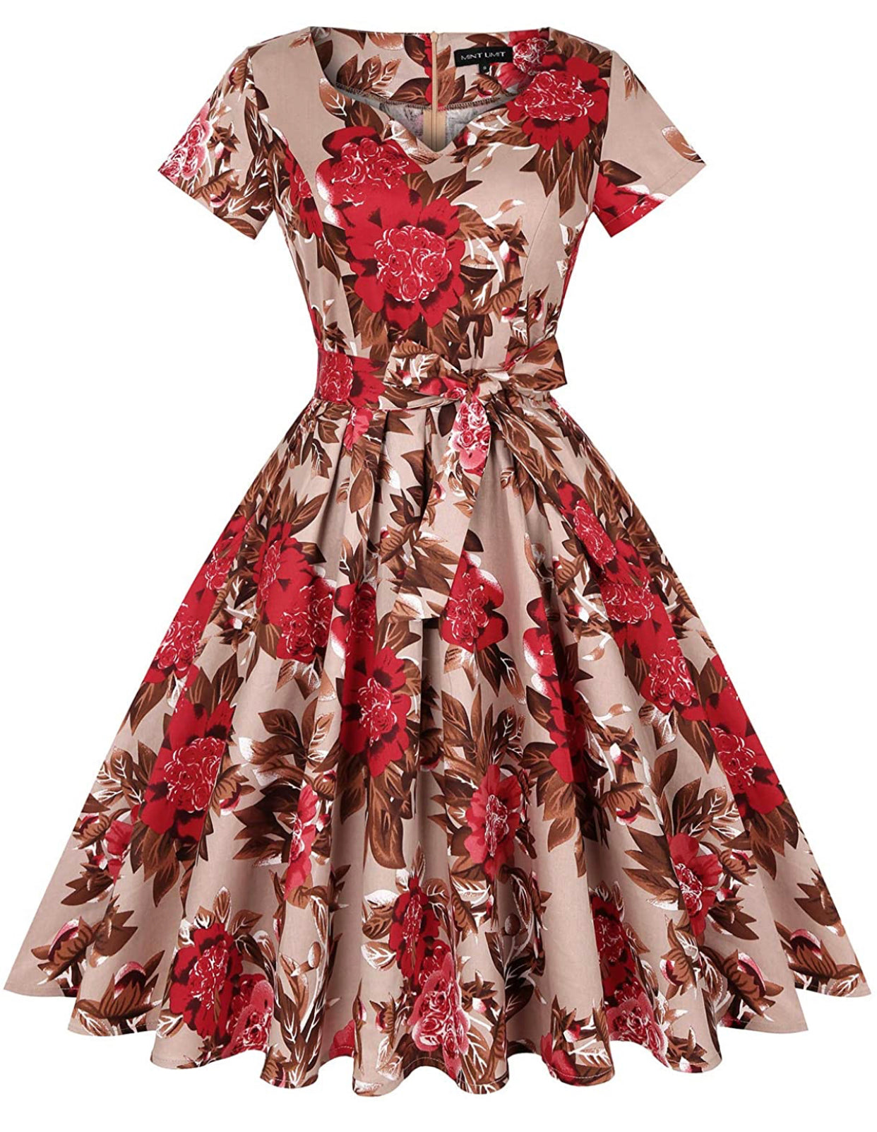 Vintage Inspired Brown Floral Print Dress, Sizes Small - 2XLarge (US S ...
