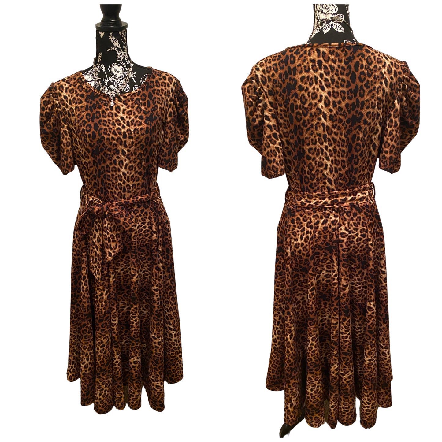 Puff Sleeve Leopard Print Dress, Sizes 1X - 3X (Dark Leopard Print)