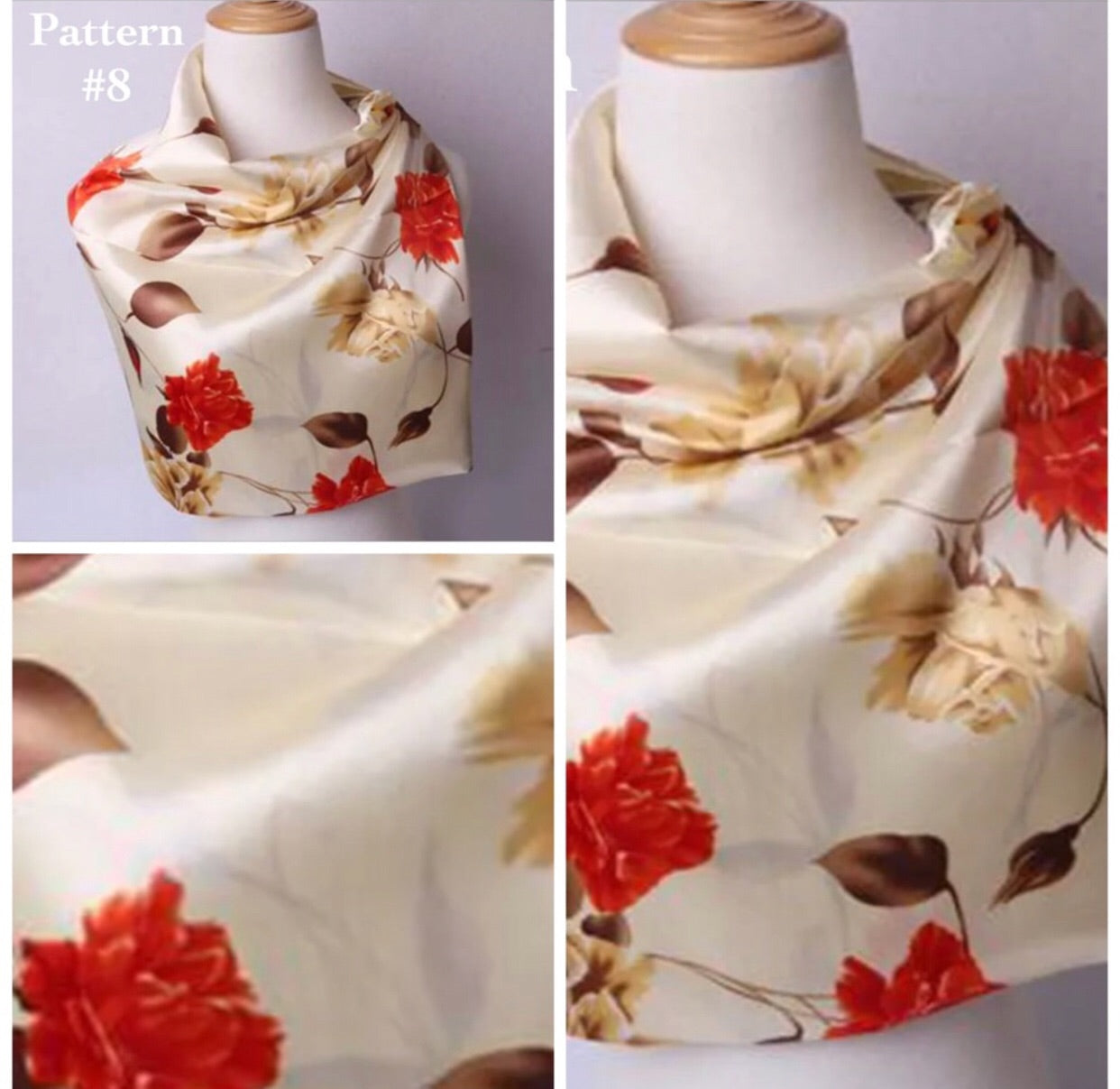 Silk Satin Scarves, Six Color Options