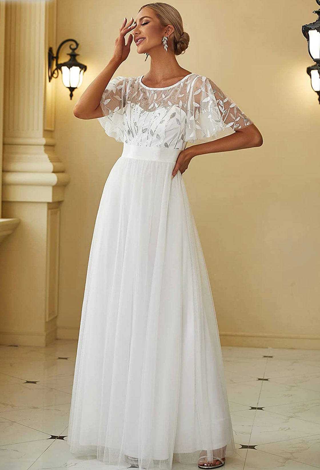 Empire Waist Embroidery Formal Dress (US Sizes 4 - 26) White
