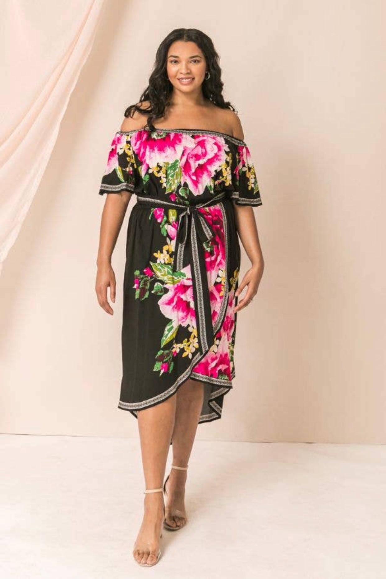 Plus Size Fashion Off Shoulder Floral Dress, Sizes 1X - 3X