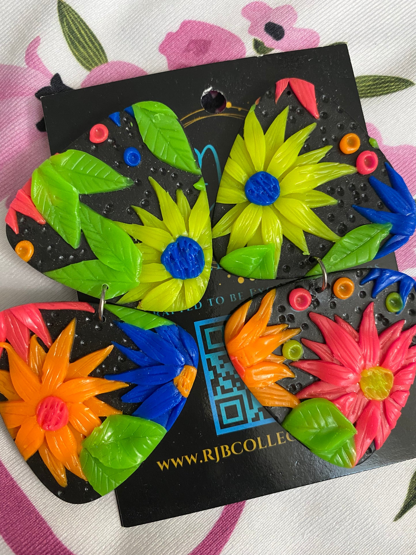 Handmade 3D Floral Dangle Pierced Earrings