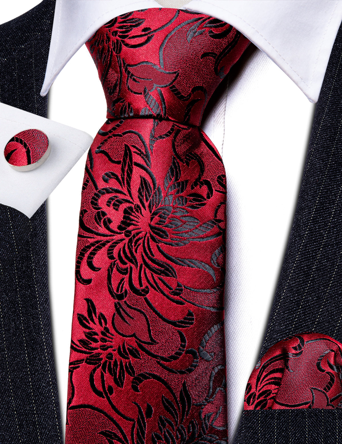 Men’s Silk Coordinated Tie Set - Red Black Paisley (5984)