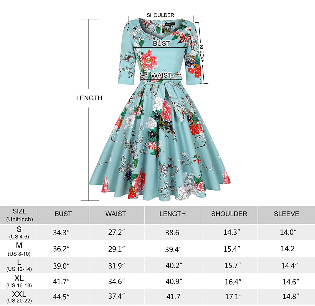 Sweetheart Neckline Rockability Floral Brown Dress, Sizes Small - 2XLarge (US Sized 4 - 22)