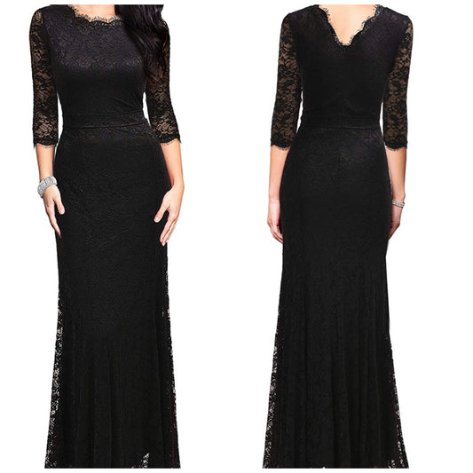 Vintage Inspired Lace Dress, Sizes Small - 2XLarge (Black)