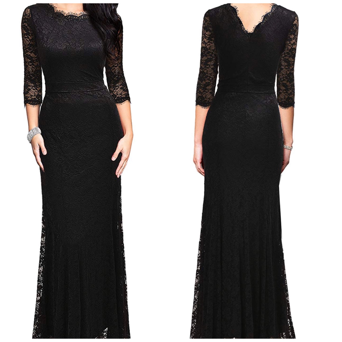 Vintage Inspired Lace Dress, Sizes Small - 2XLarge (Black)