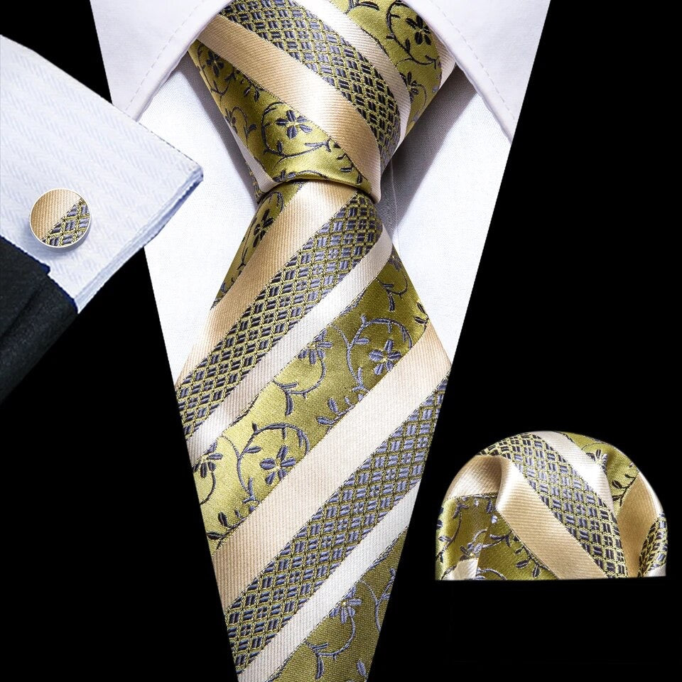 Men’s Silk Coordinated Tie Set - Sea Green Striped (6391)
