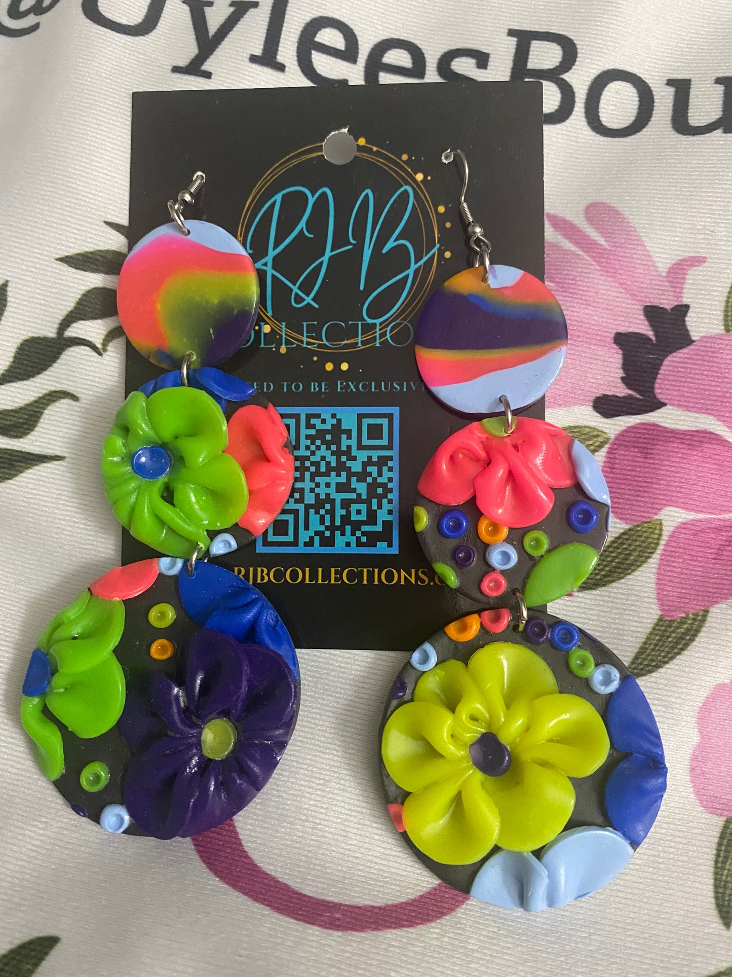 Handmade 3D Floral Dangle Hook Earrings