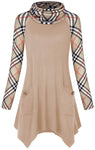 Cowl Neck Plaid Long Sleeve Top, Size XXL