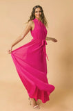I Owe You Woven Maxi Dress - Solid Fuchsia Woven Baby Pleated Dress, Sizes Small to Large