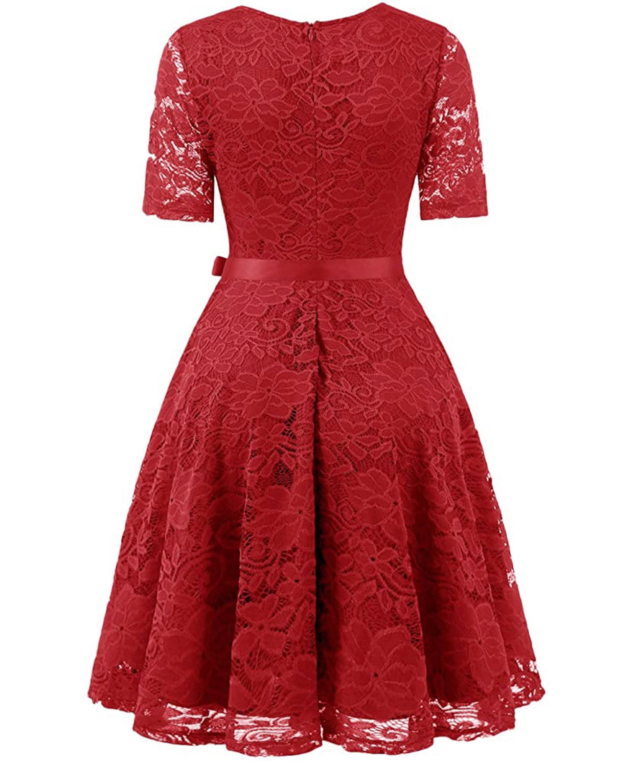 Vintage Inspired Full Lace Cocktail Dress, Sizes Small - 3XLarge (Red)