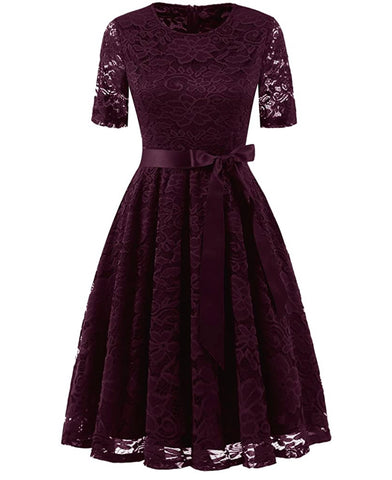 Vintage Inspired Full Lace Cocktail Dress, Sizes Small - 3XLarge (Burgundy)