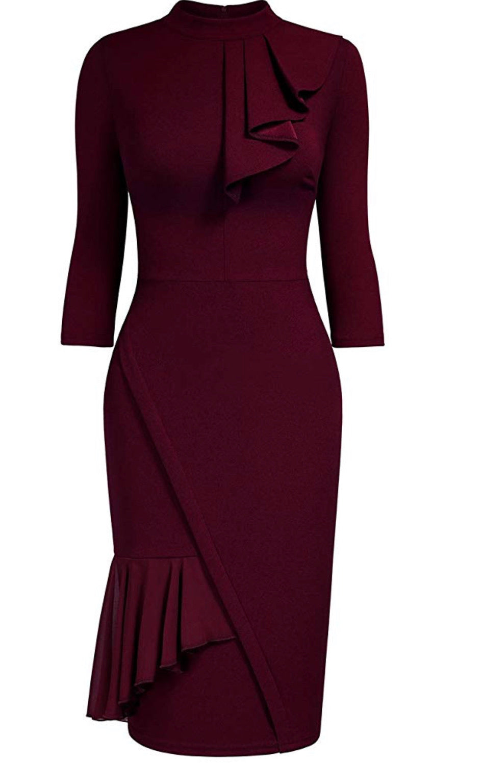 Vintage Inspired Pencil Dress, Sizes Small - 2XLarge (Burgundy)