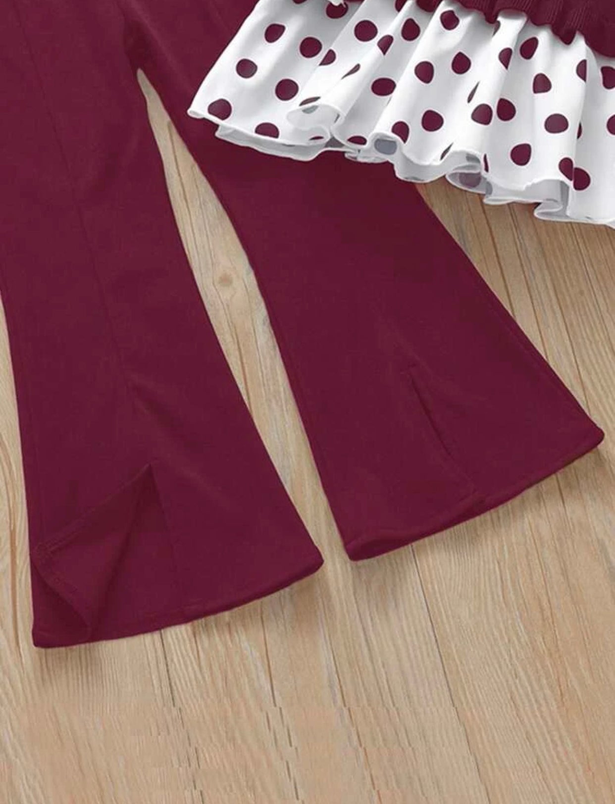 Girls Polka Dot Print Flounce Sleeve Top & Split Hem Flare Leg Pants (Sizes 3 year - 10 year)