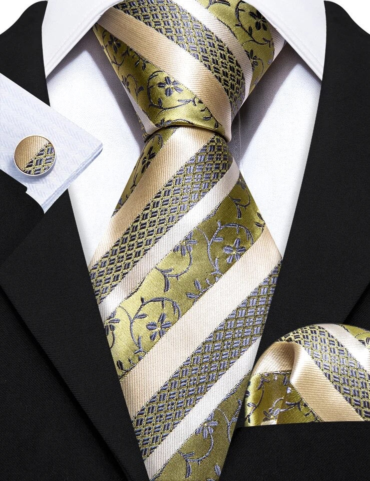 Men’s Silk Coordinated Tie Set - Sea Green Striped (6391)